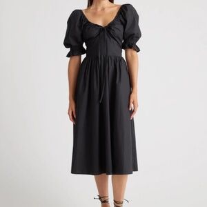 NWT quince black organic puff sleeve midi dress